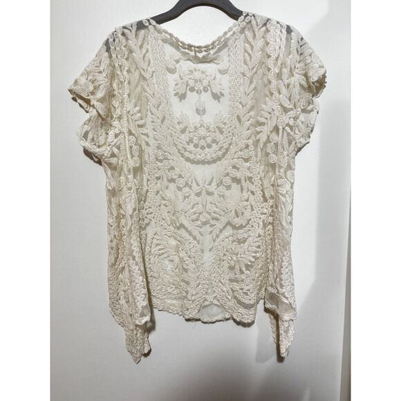 Cream Embroidered Lace Boho Kimono Cardigan M/L Sheer Floral Festival Layer Boho - Picture 5 of 6
